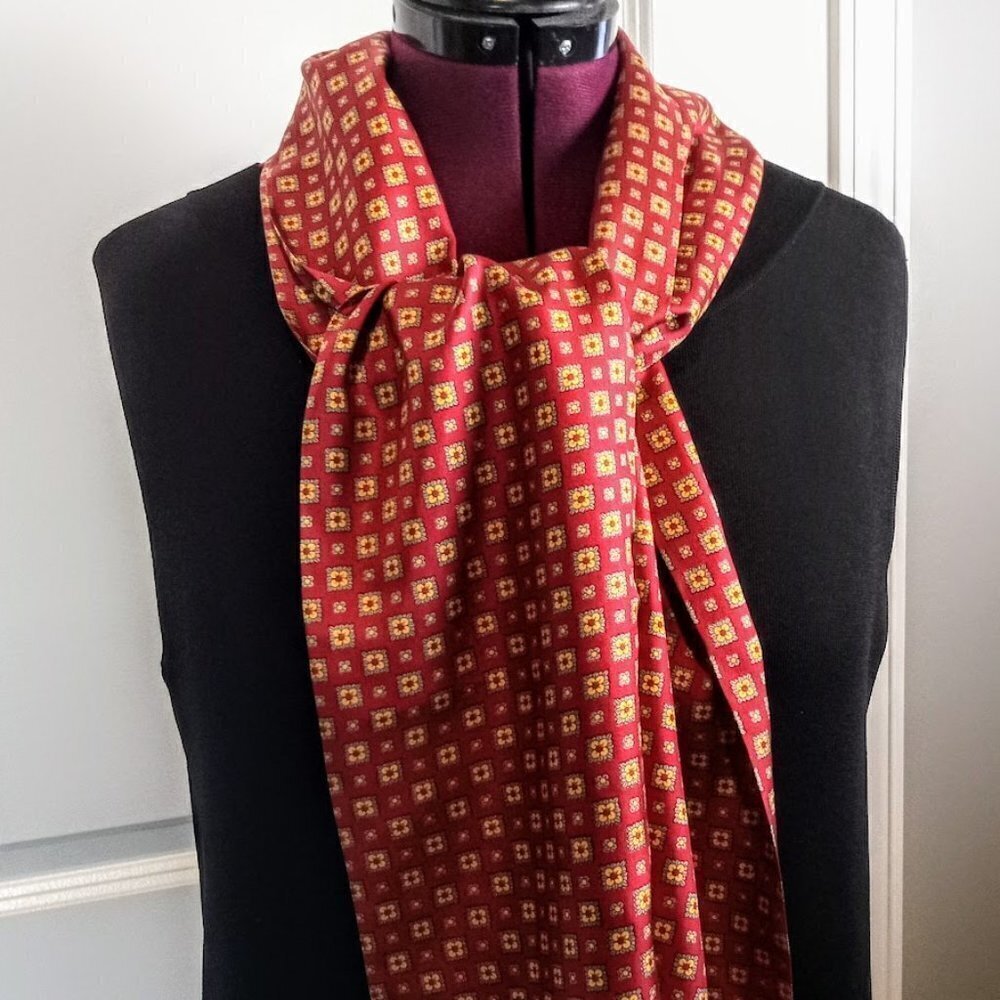 Sailor Burgundy Red Gold Print Oblong Silk Scarf - Picture 4 of 6